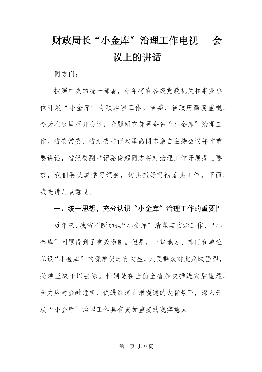 2023年财政局长“小金库”治理工作电视电话会议上的致辞.docx_第1页