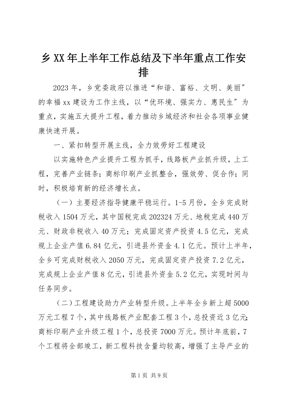 2023年乡上半年工作总结及下半年重点工作安排.docx_第1页