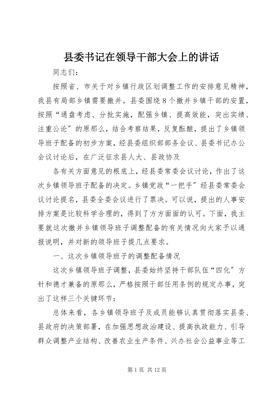 2023年县委书记在领导干部大会上的致辞.docx_第1页