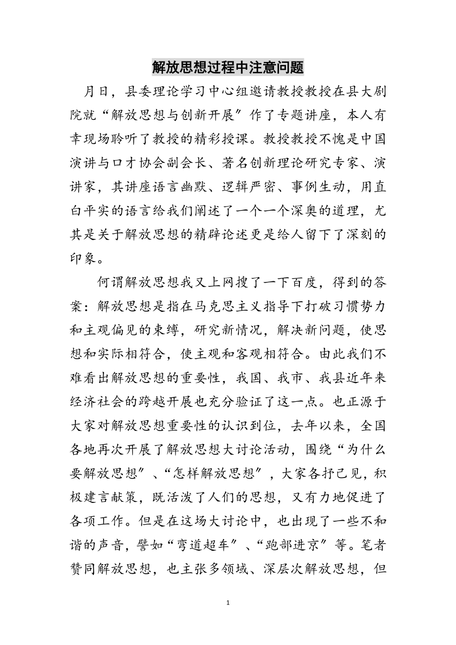 2023年解放思想过程中注意问题范文.doc_第1页