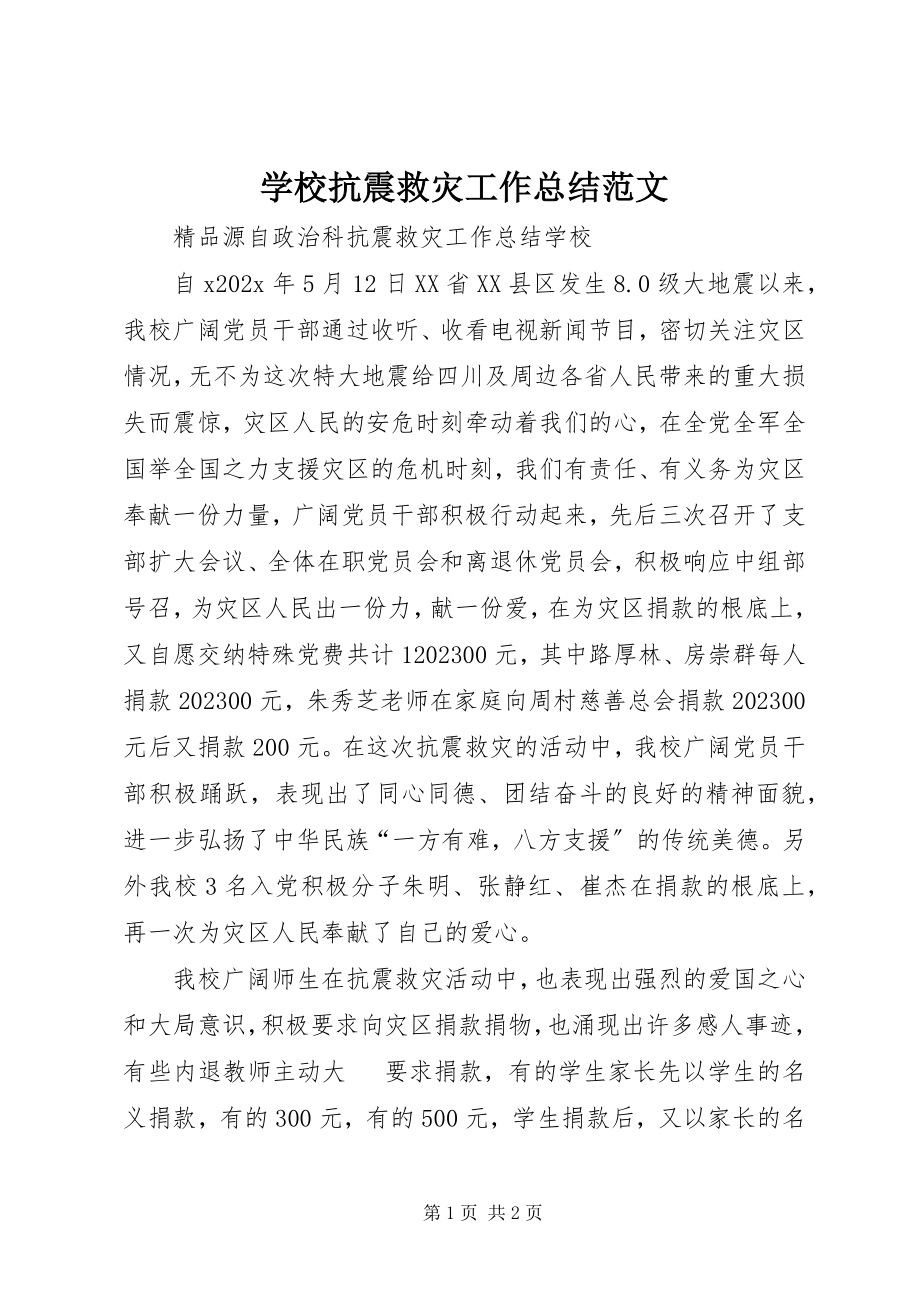 2023年学校抗震救灾工作总结2.docx_第1页