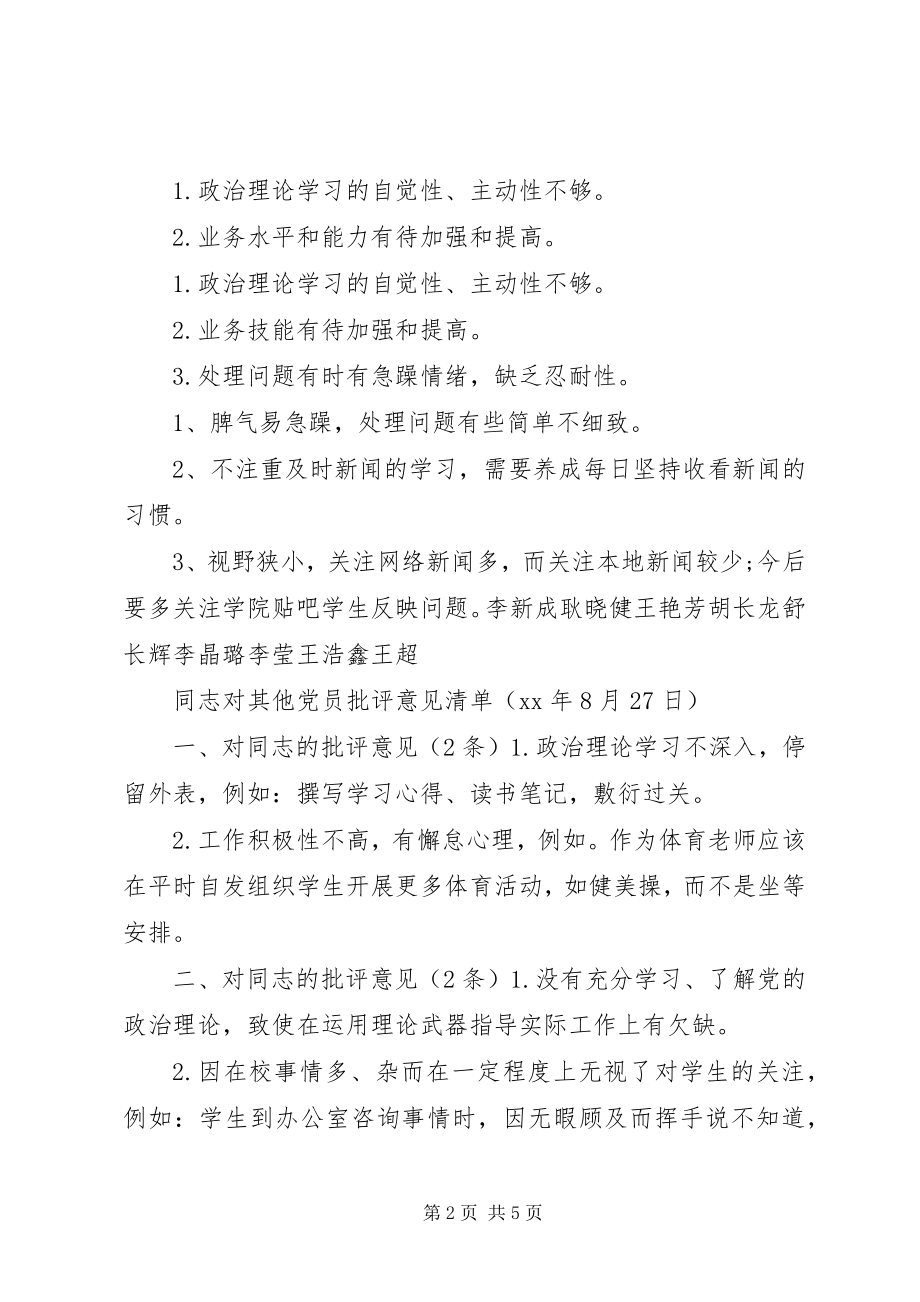 2023年巡视整改互相批评意见清单.docx_第2页