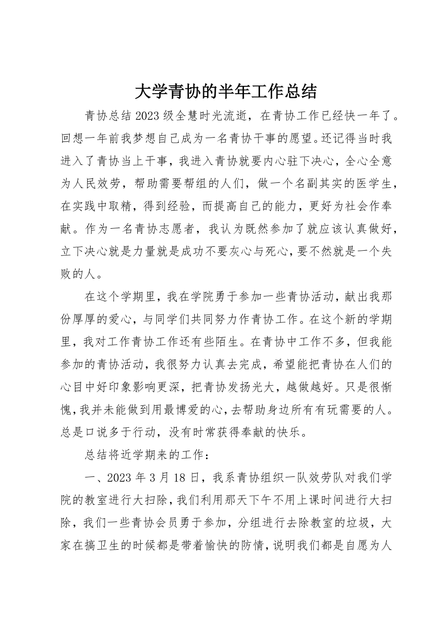 2023年大学青协的半年工作总结新编.docx_第1页