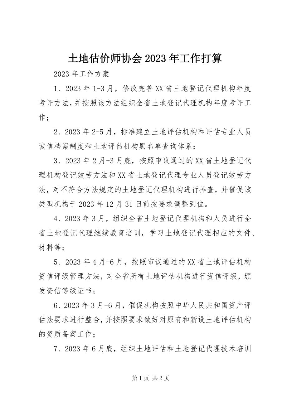 2023年土地估价师协会工作打算.docx_第1页