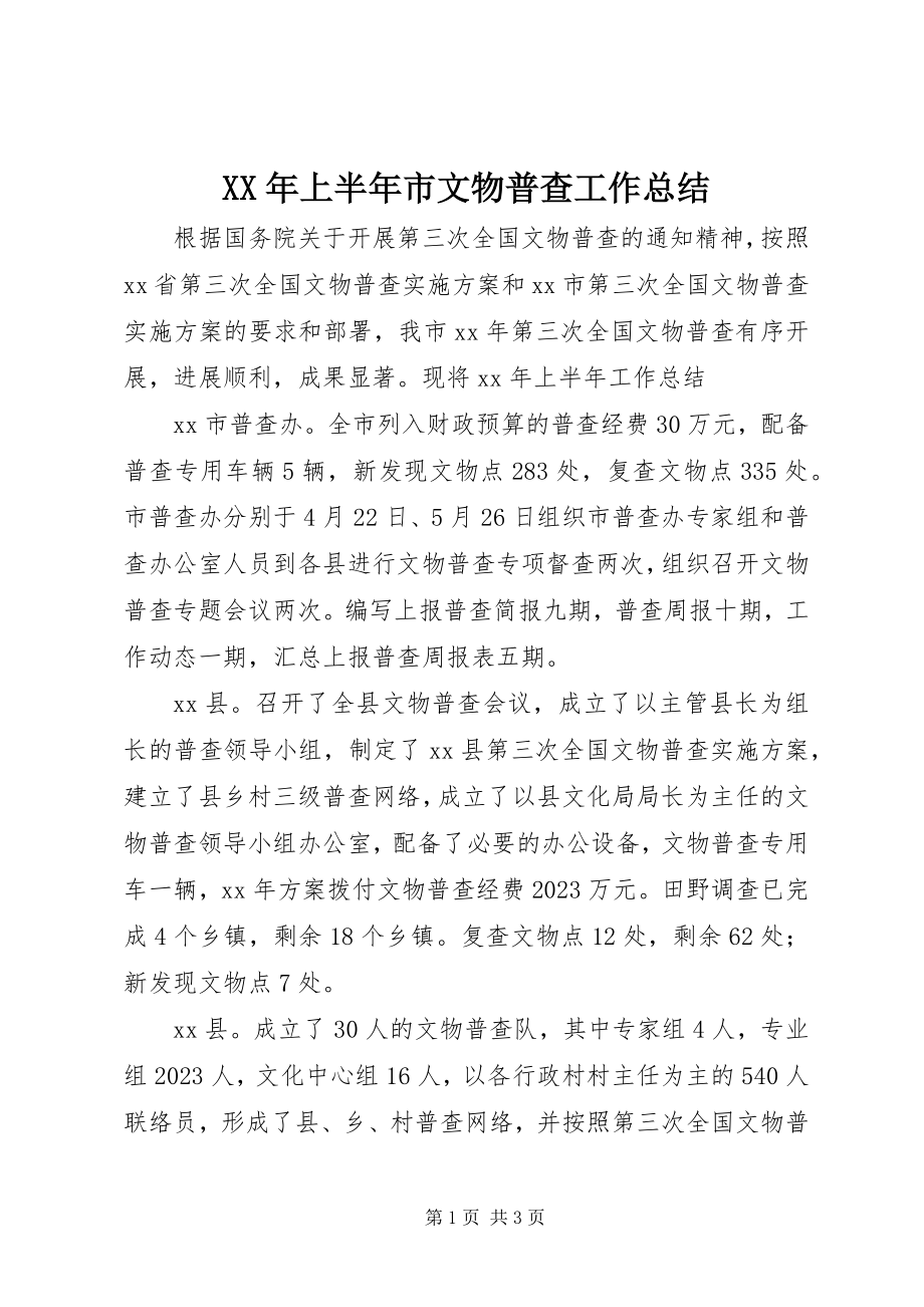 2023年上半年市文物普查工作总结.docx_第1页