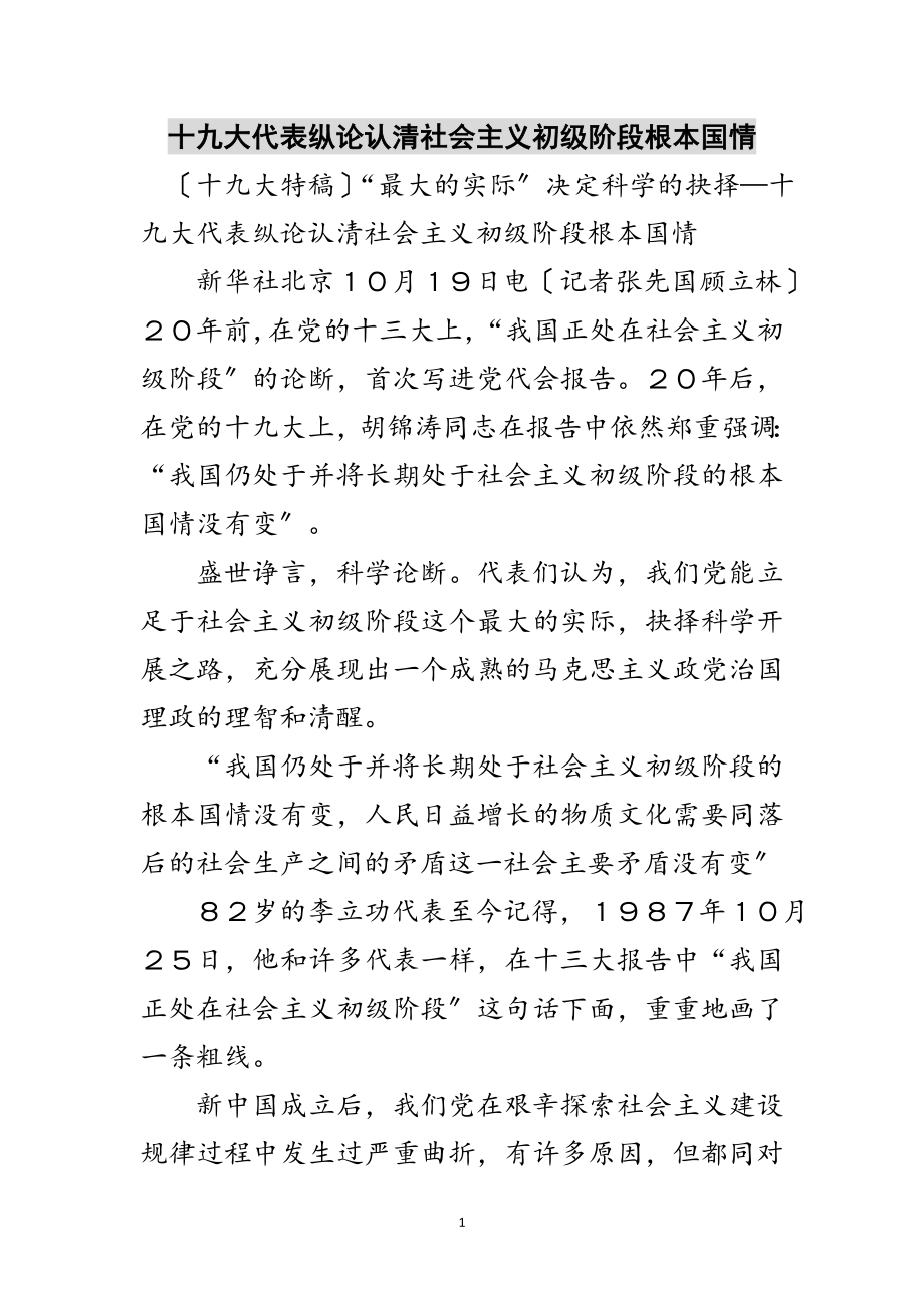 2023年十九大代表纵论认清社会主义初级阶段基本国情范文.doc_第1页