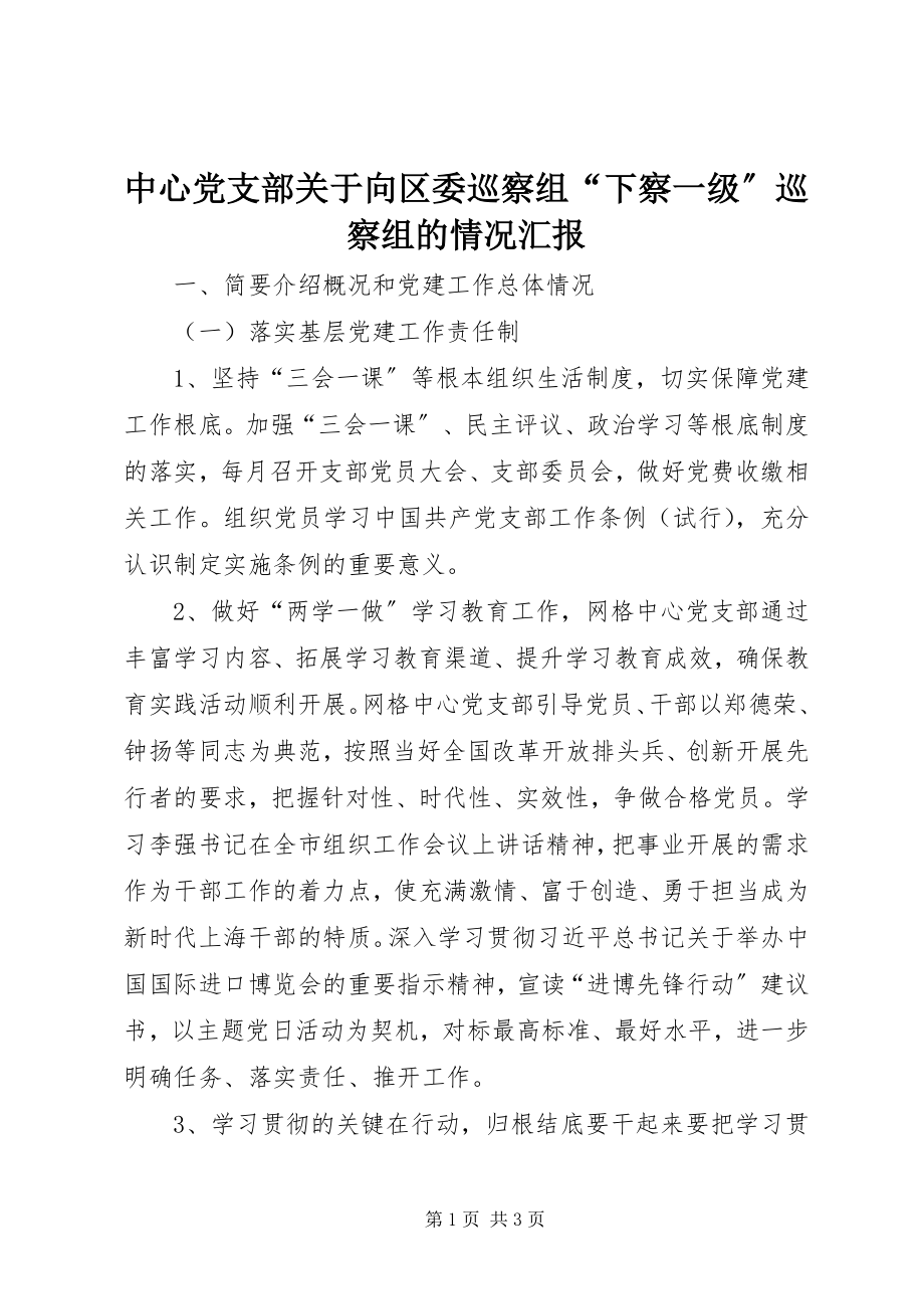 2023年中心党支部关于向区委巡察组“下察一级”巡察组的情况汇报.docx_第1页