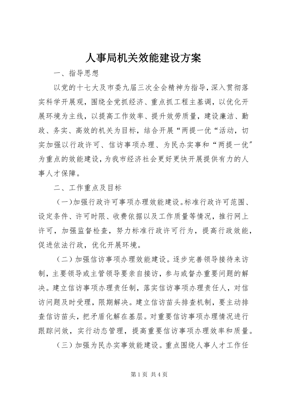 2023年人事局机关效能建设方案.docx_第1页