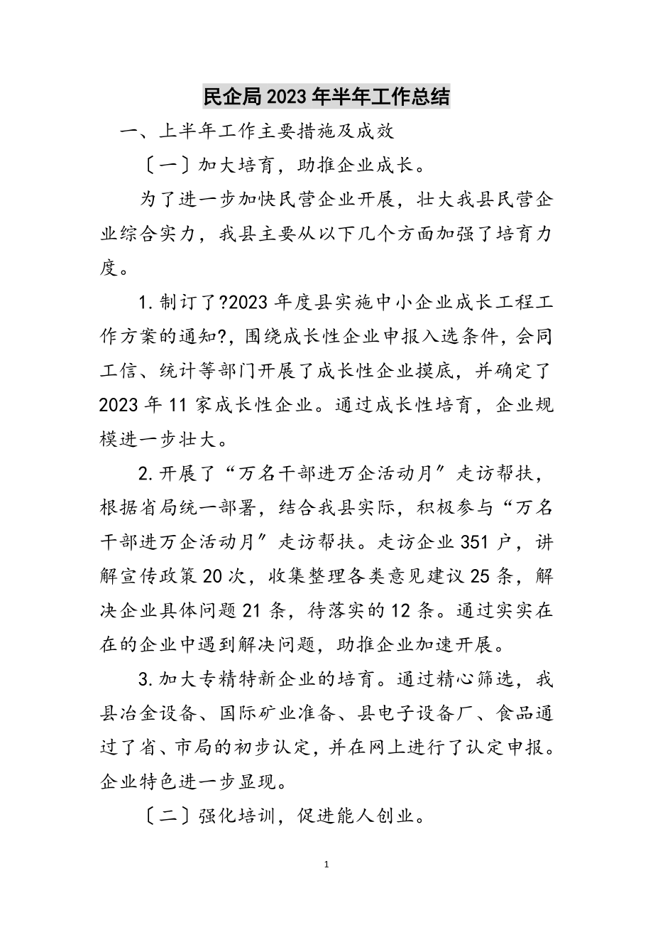 2023年民企局年半年工作总结范文.doc_第1页