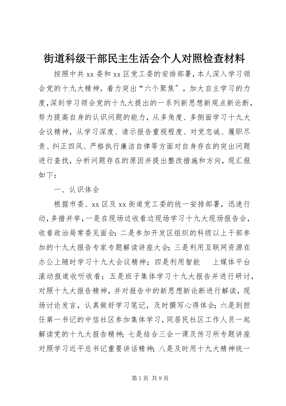 2023年街道科级干部民主生活会个人对照检查材料.docx_第1页