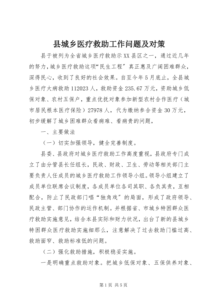 2023年县城乡医疗救助工作问题及对策.docx_第1页