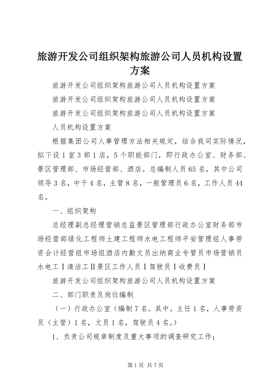 2023年旅游开发公司组织架构旅游公司人员机构设置方案.docx_第1页