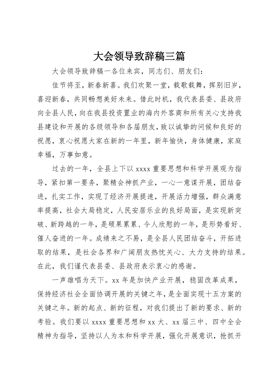 2023年大会领导致辞稿三篇.docx_第1页