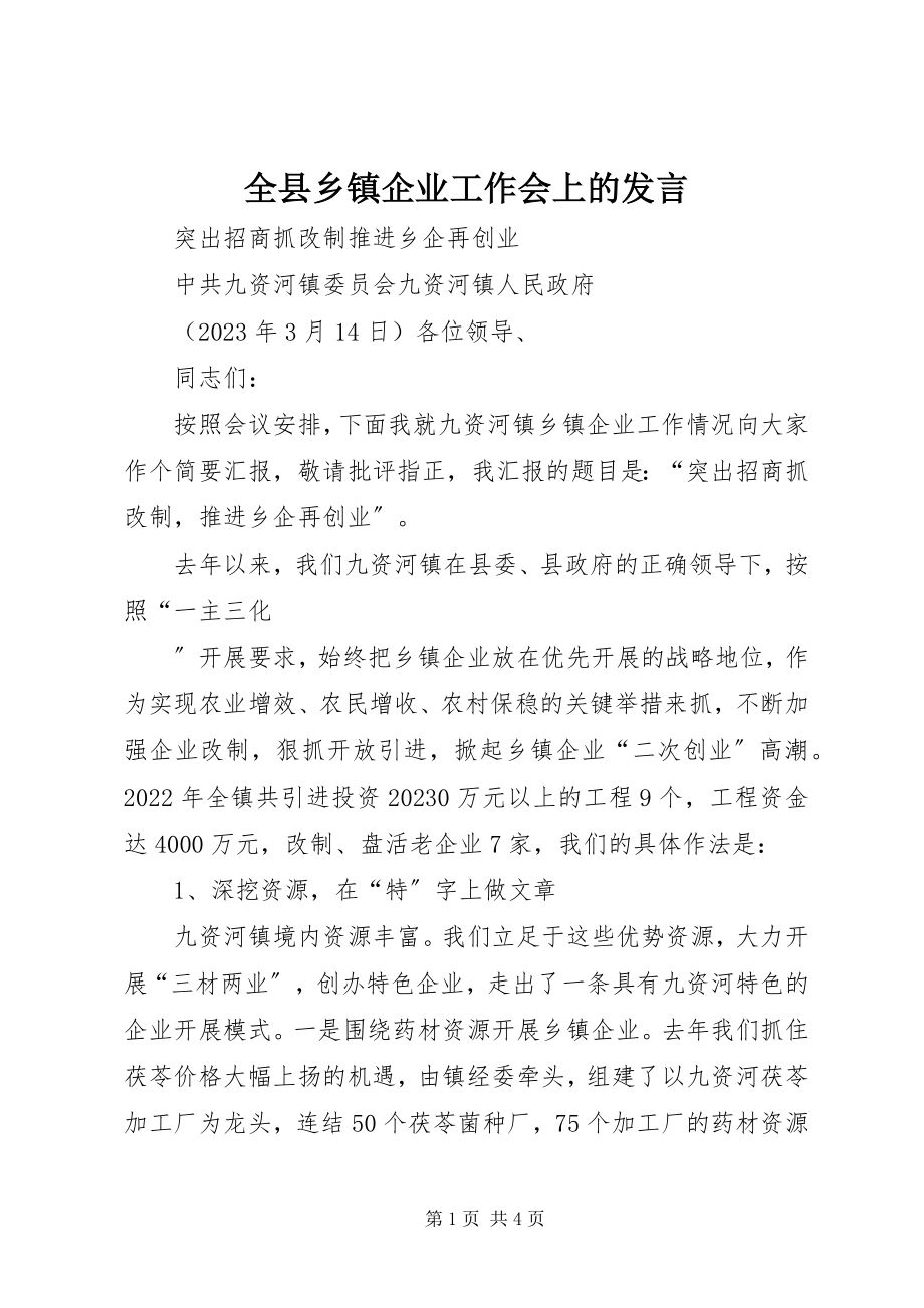 2023年全县乡镇企业工作会上的讲话.docx_第1页