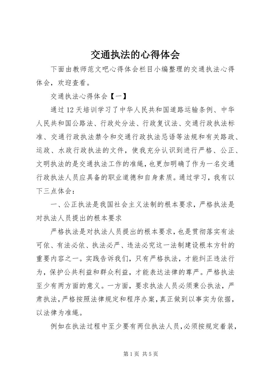 2023年交通执法的心得体会.docx_第1页