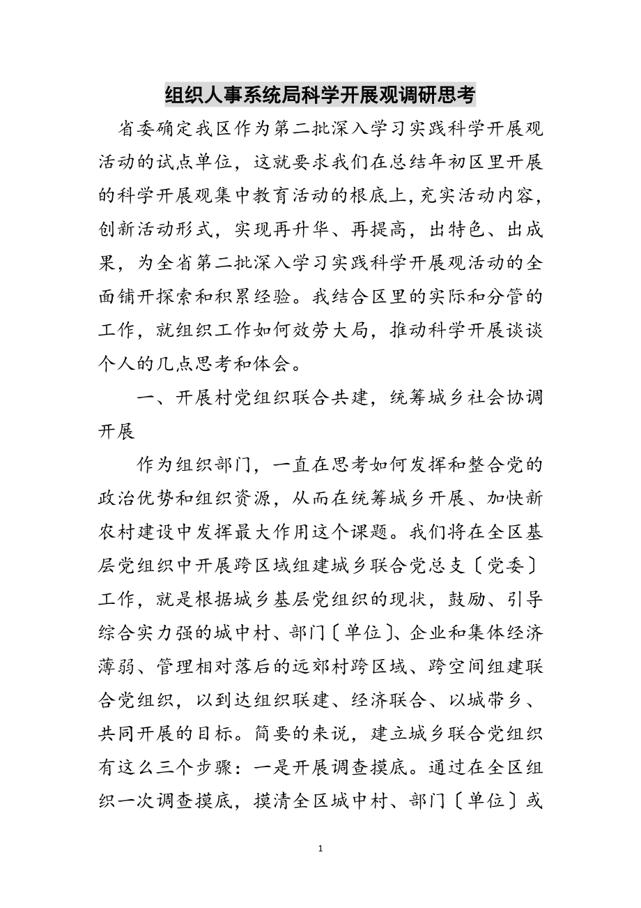 2023年组织人事系统局科学发展观调研思考范文.doc_第1页