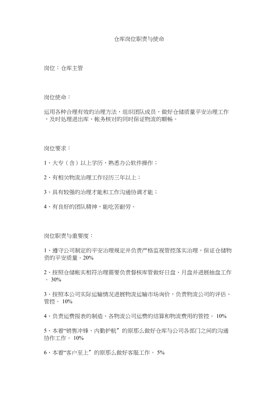 2023年仓库岗位职责与使命.docx_第1页