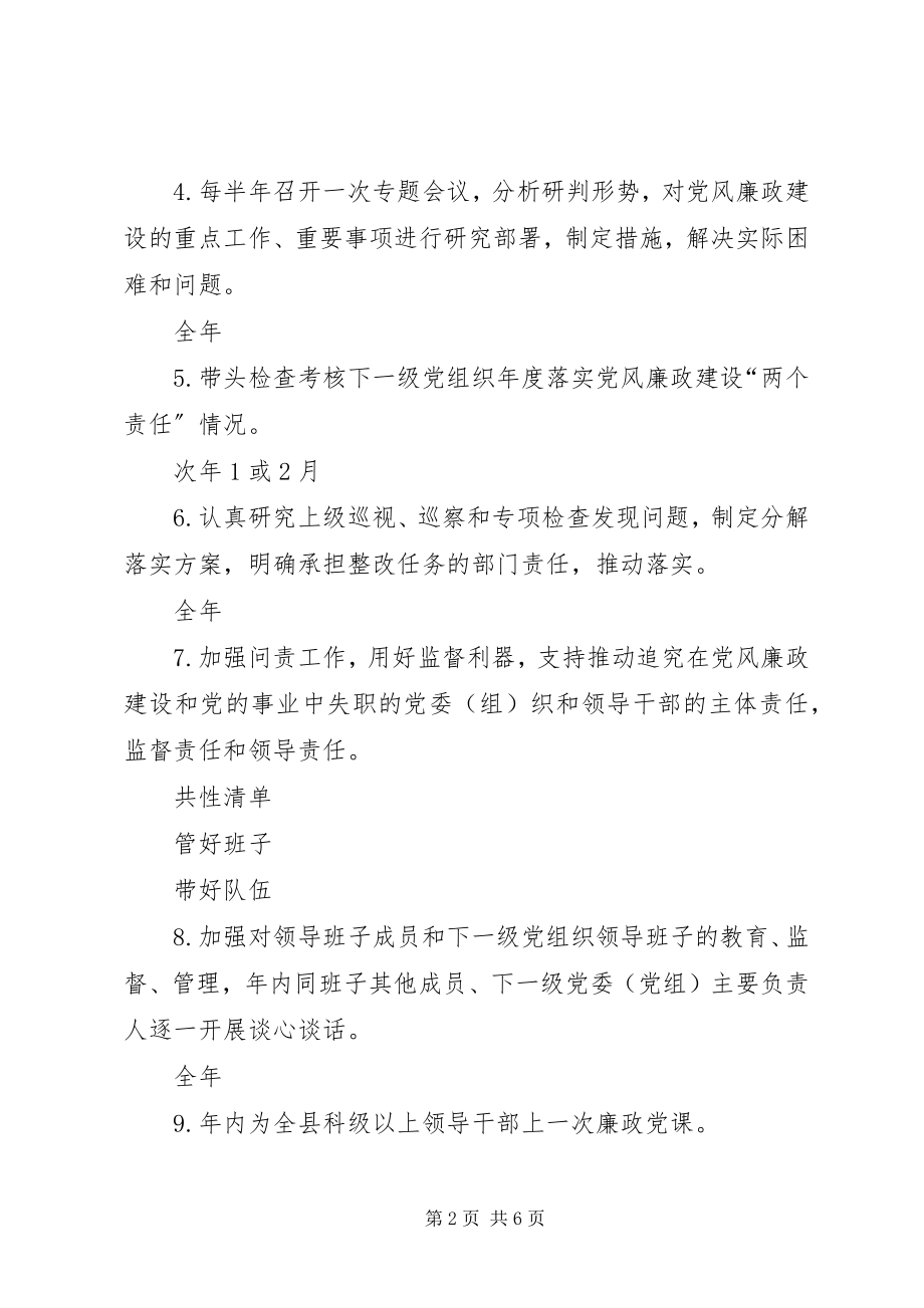 2023年县委领导班子主要负责人度党风廉政建设主体责任清单.docx_第2页