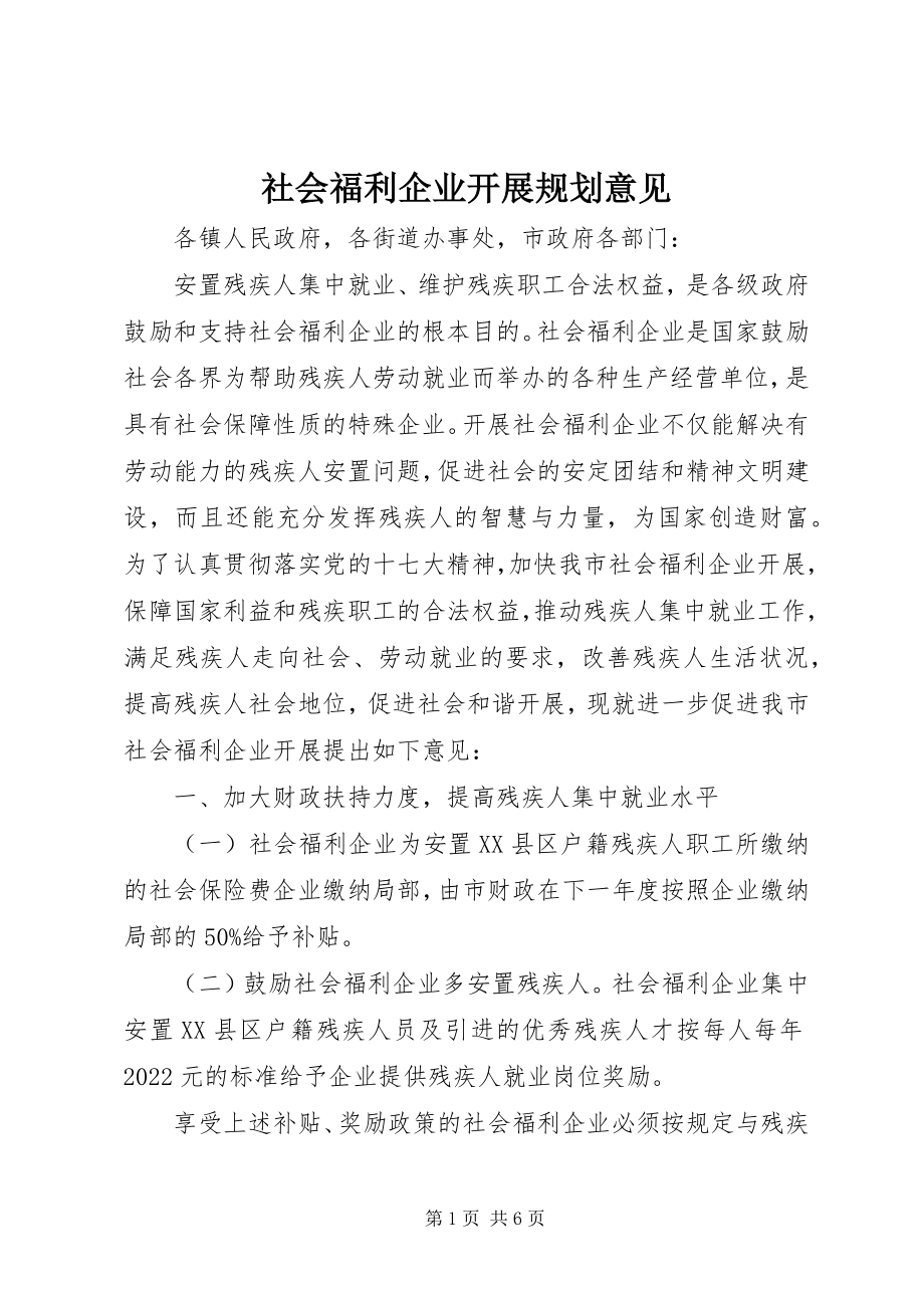 2023年社会福利企业发展规划意见.docx_第1页