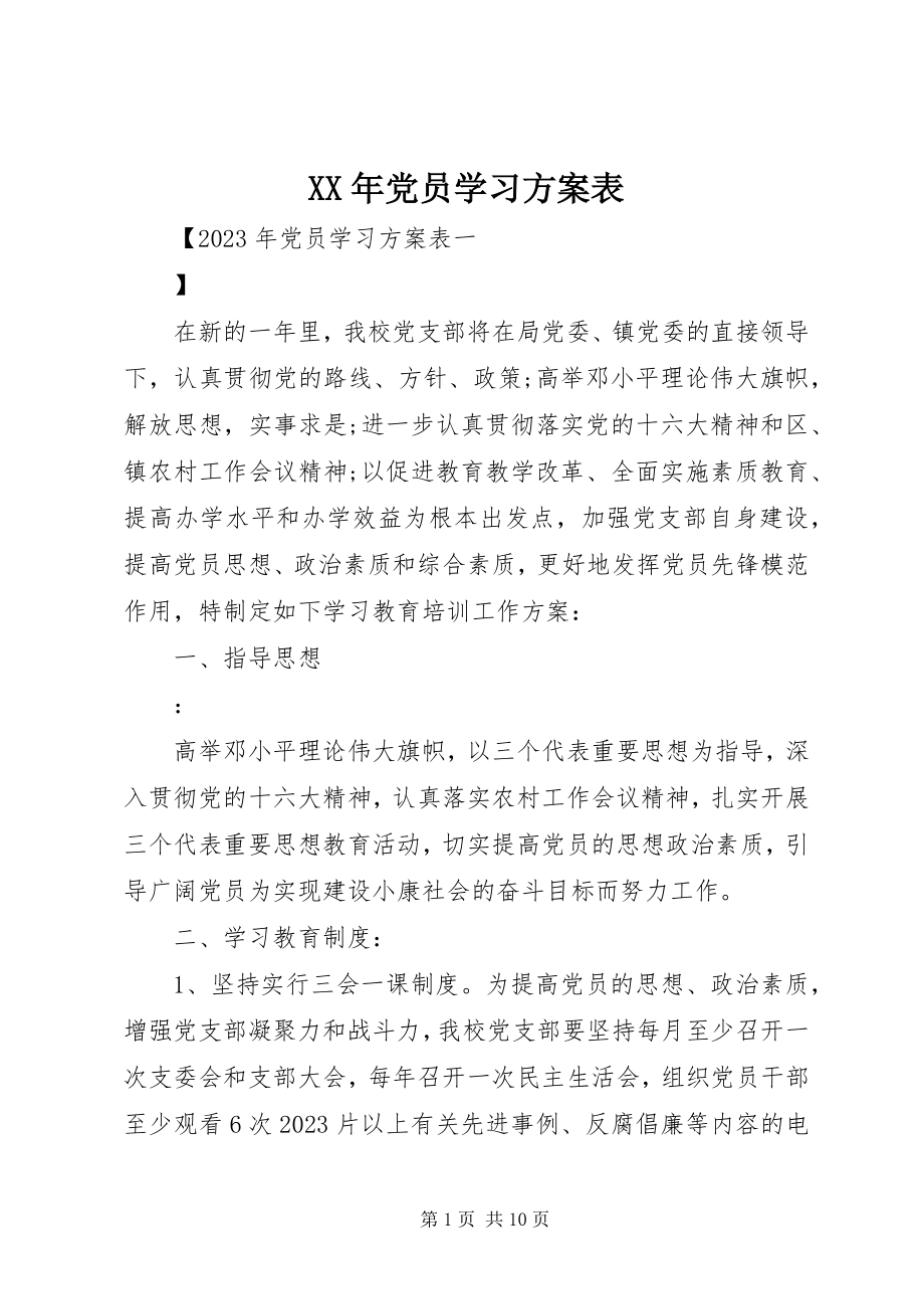 2023年党员学习计划表.docx_第1页