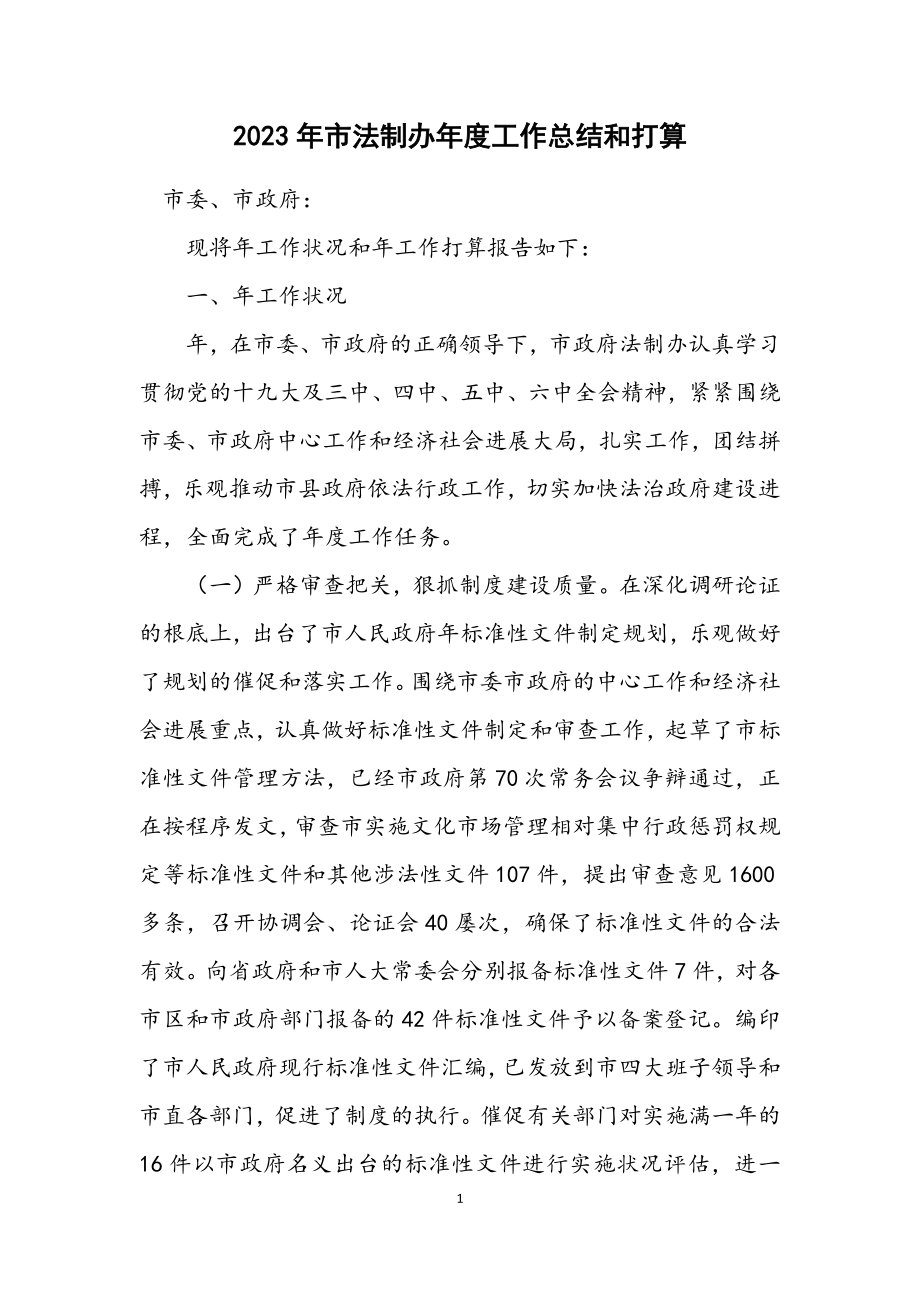 2023年市法制办年度工作总结和打算.docx_第1页