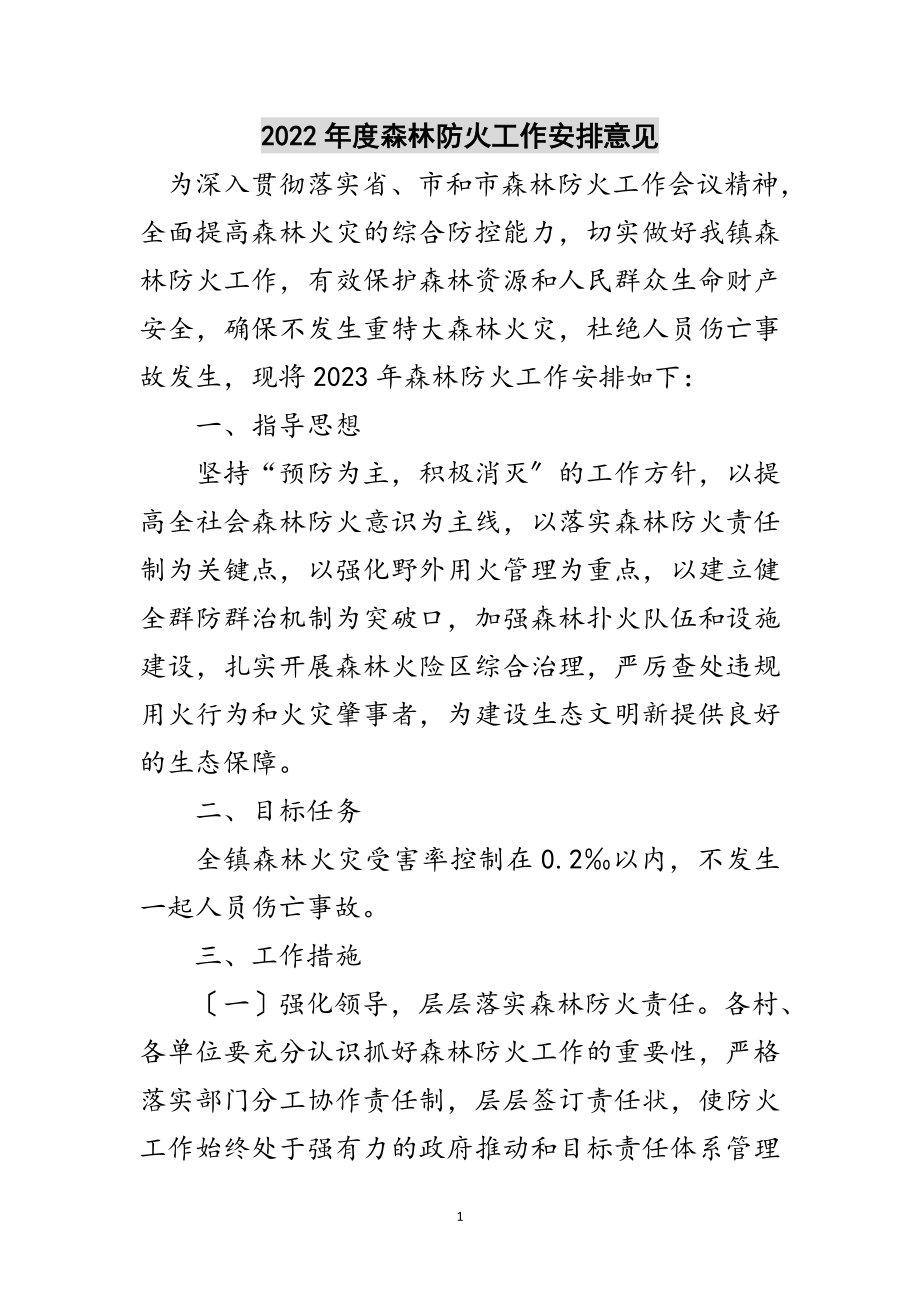 2023年年度森林防火工作安排意见范文.doc_第1页