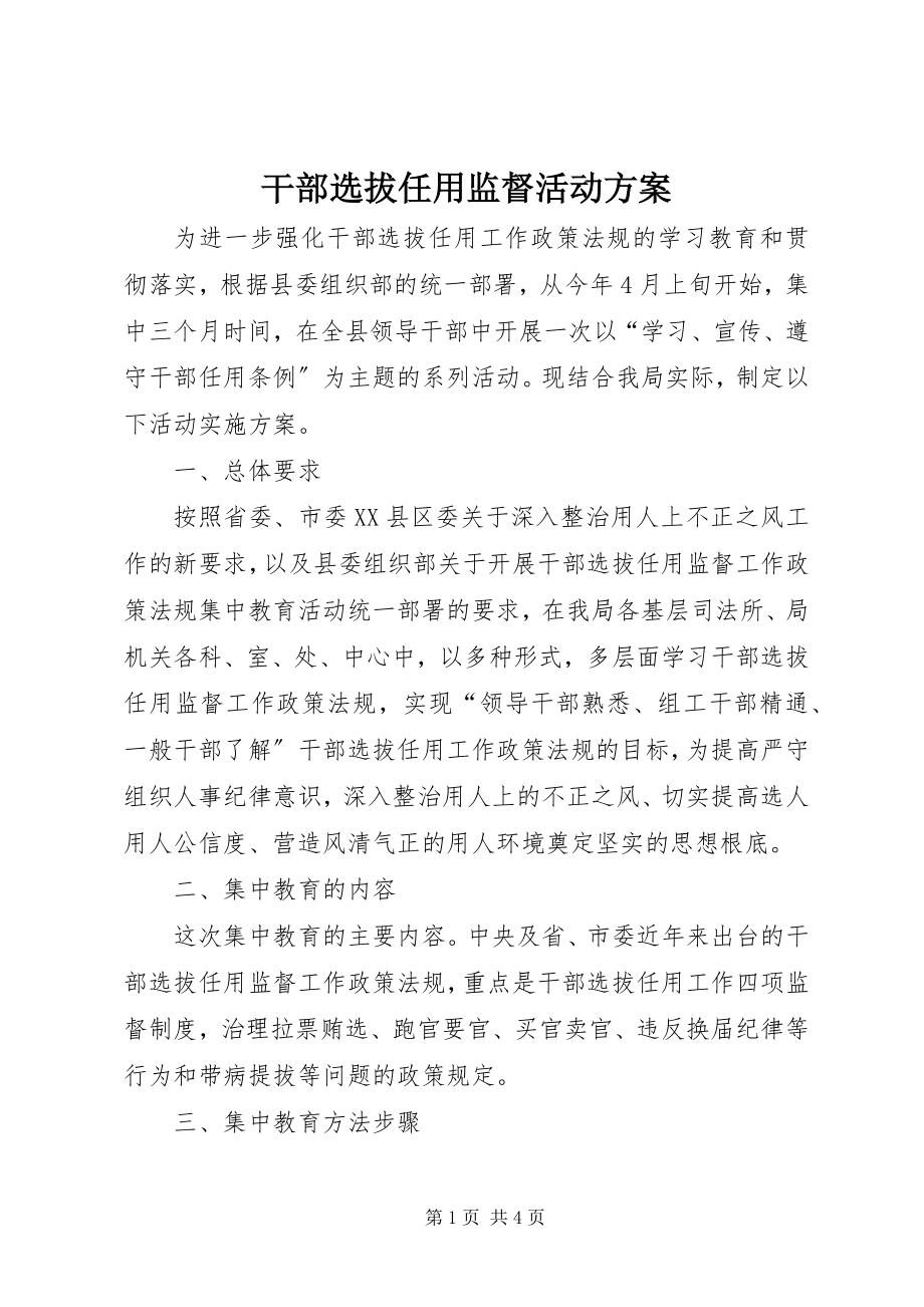 2023年干部选拔任用监督活动方案.docx_第1页