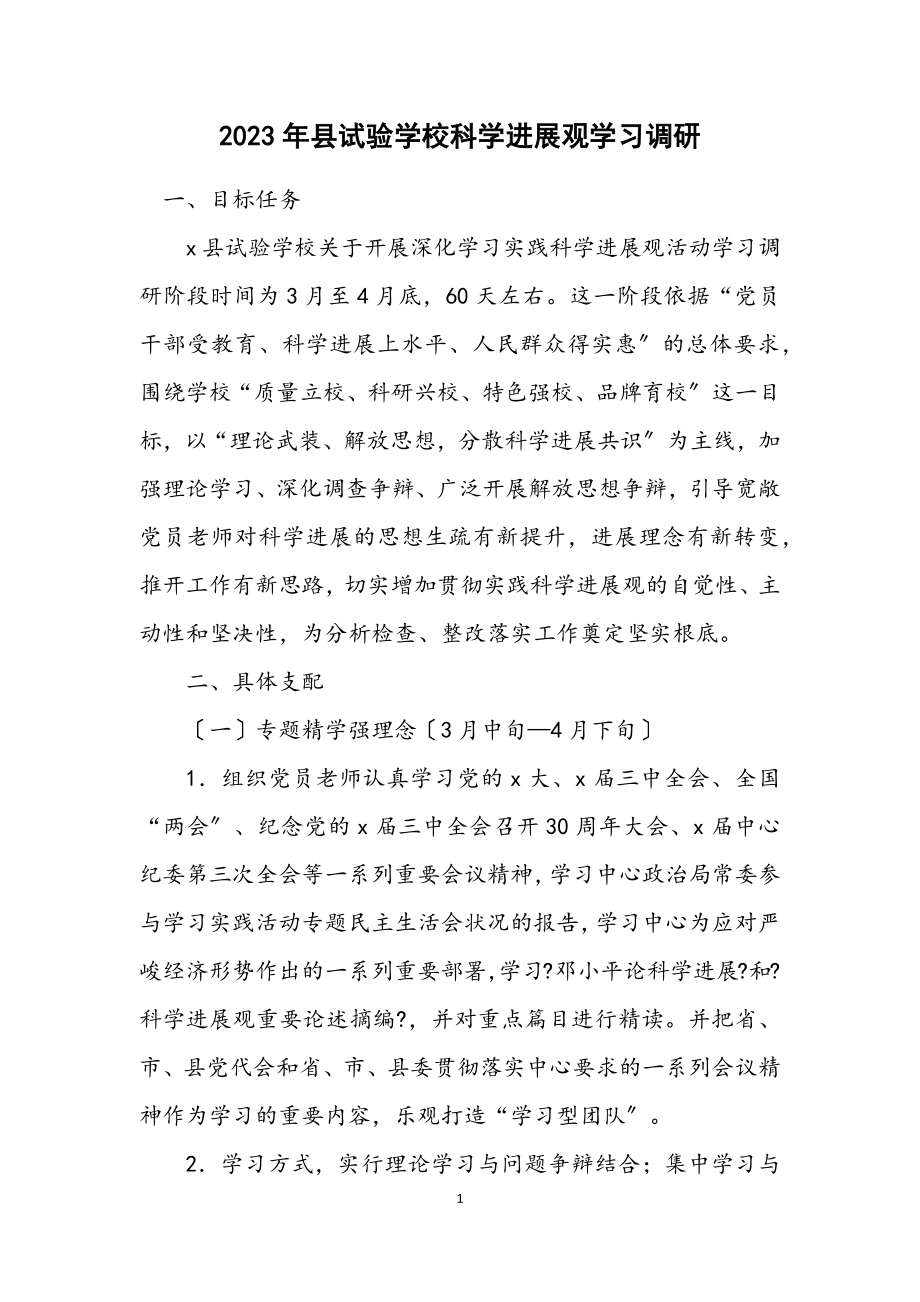 2023年县实验小学科学发展观学习调研计划.docx_第1页