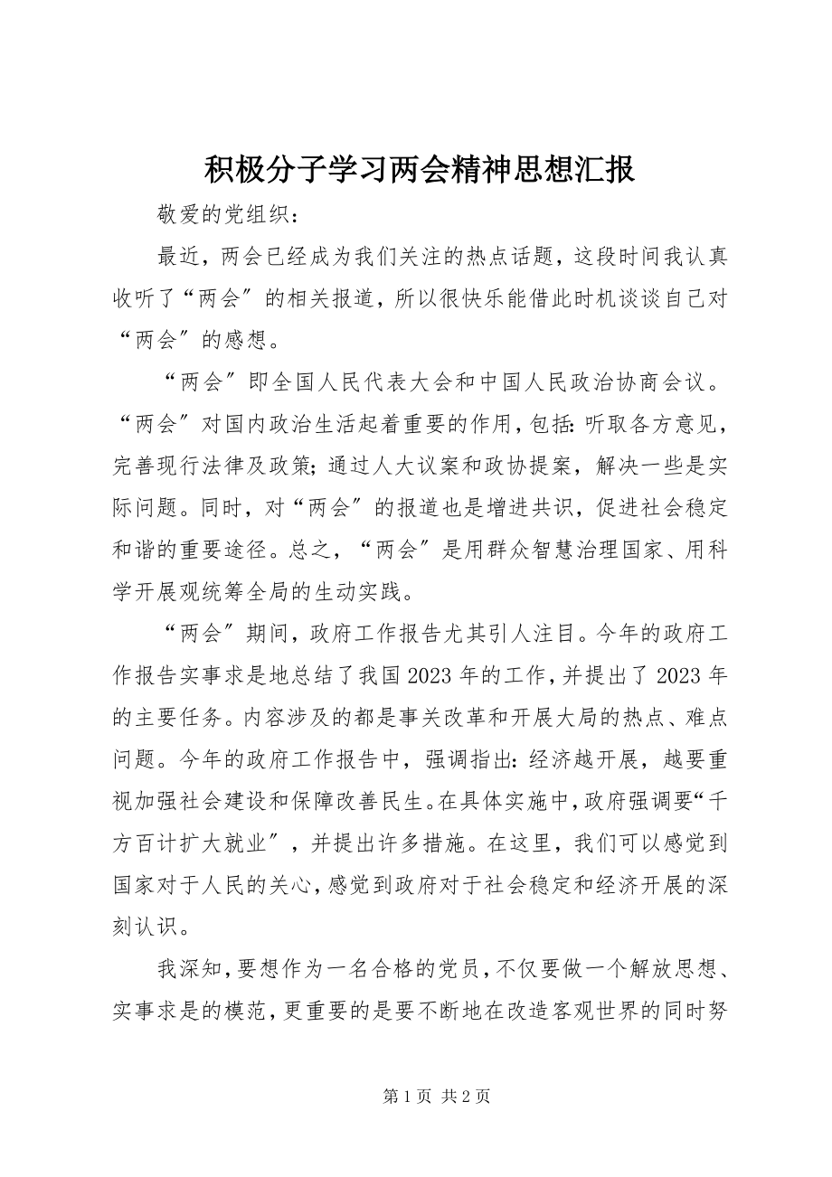 2023年积极分子学习两会精神思想汇报.docx_第1页