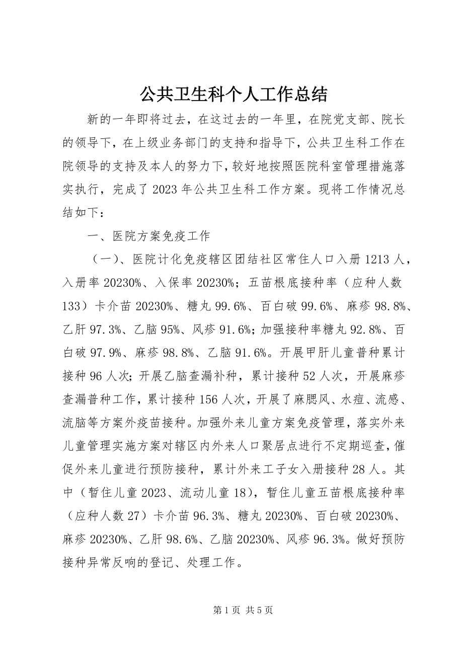 2023年公共卫生科个人工作总结.docx_第1页