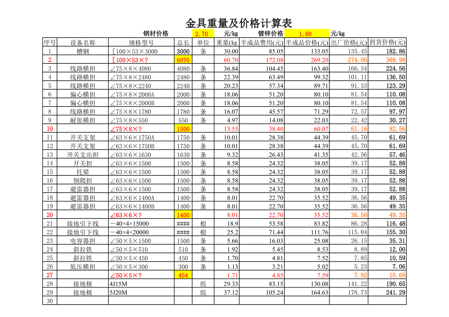 金具重量及价格计算表.xls_第1页