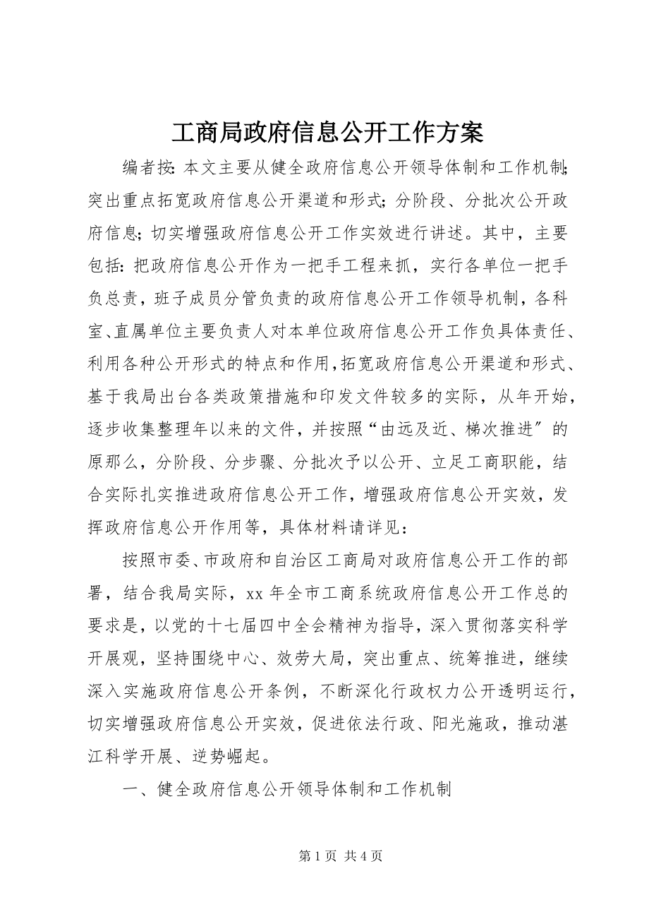 2023年工商局政府信息公开工作计划.docx_第1页