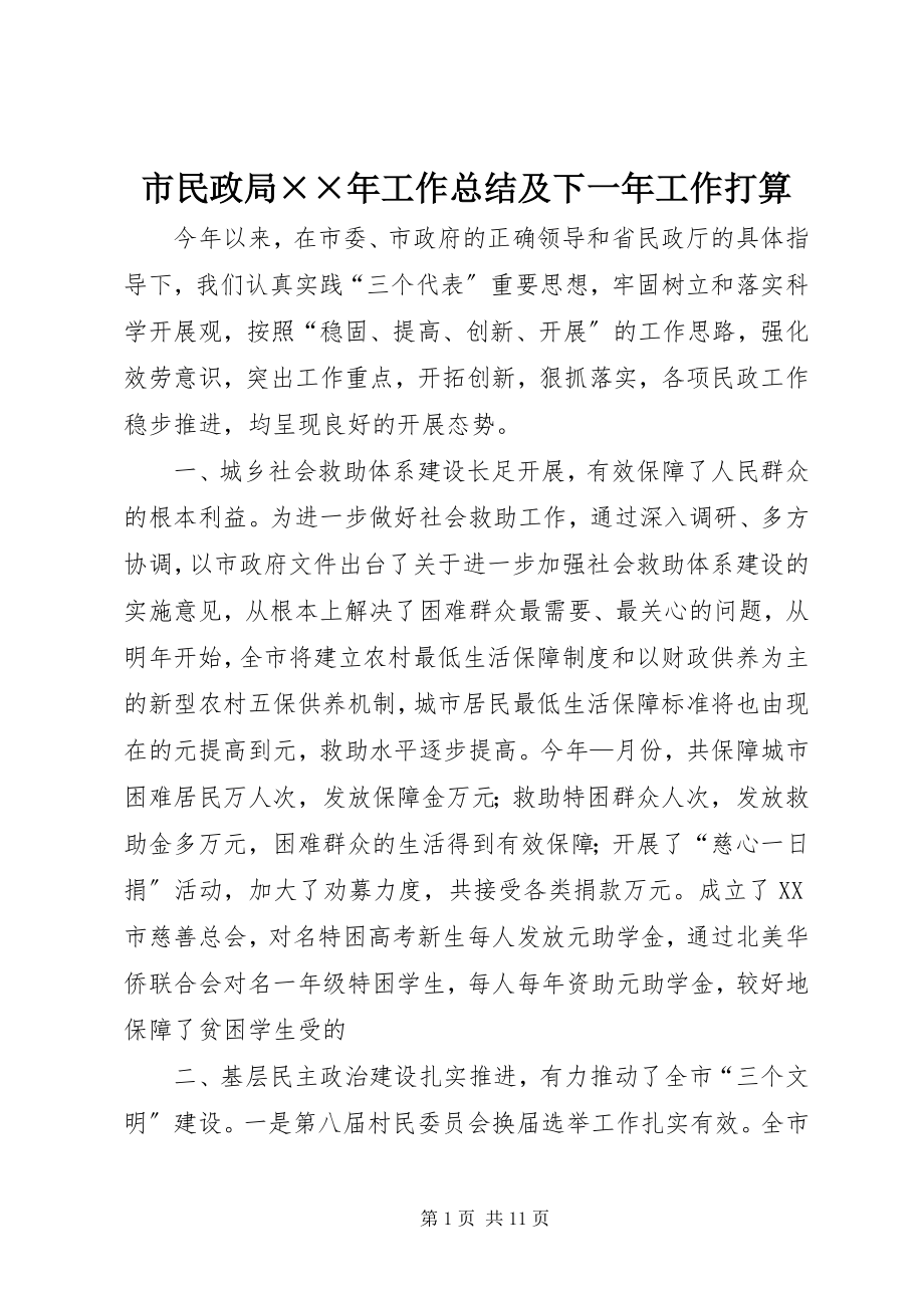 2023年市民政局工作总结及下一年工作打算.docx_第1页