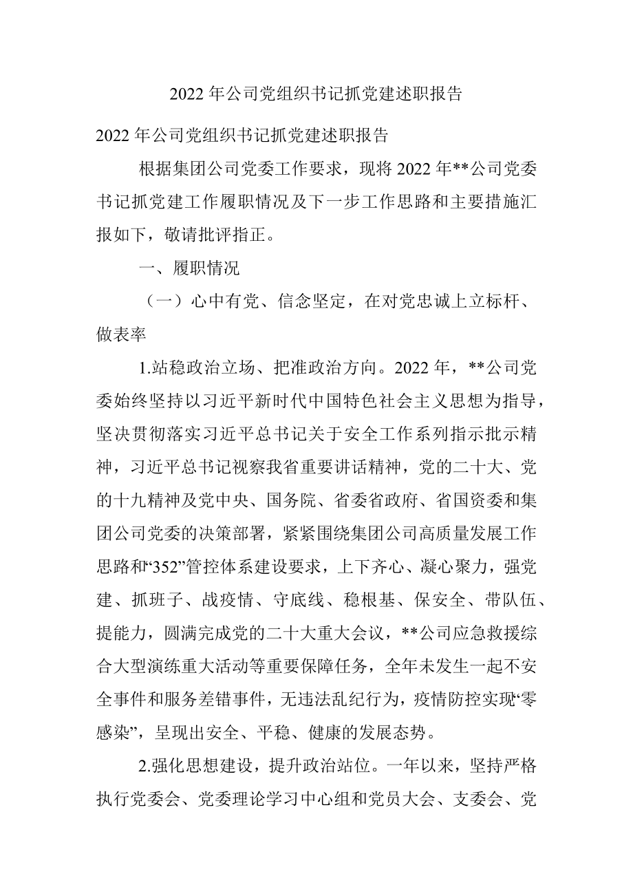 2022年公司党组织书记抓党建述职报告.docx_第1页