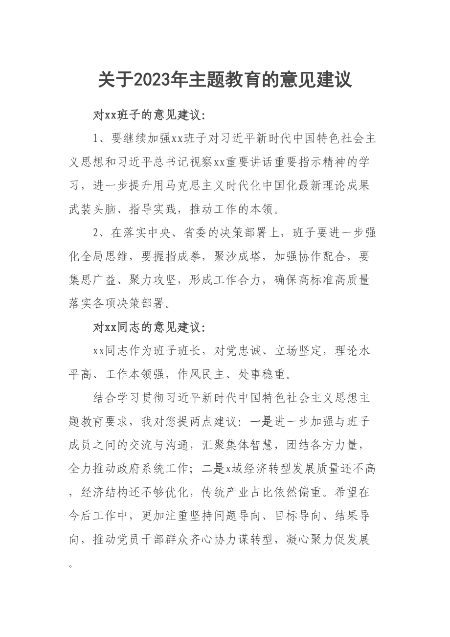 关于2023年主题教育的意见建议 .docx_第1页