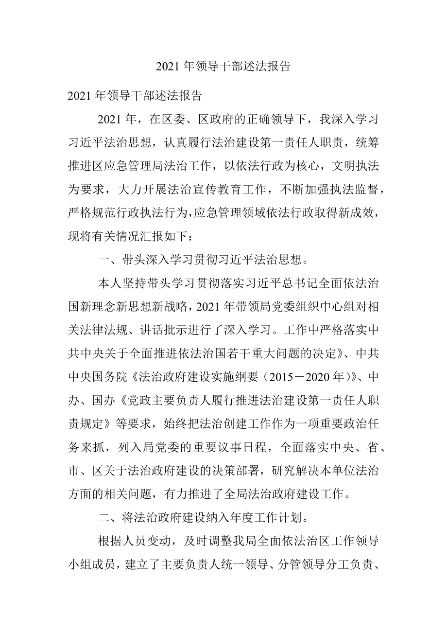 2021年领导干部述法报告.docx_第1页