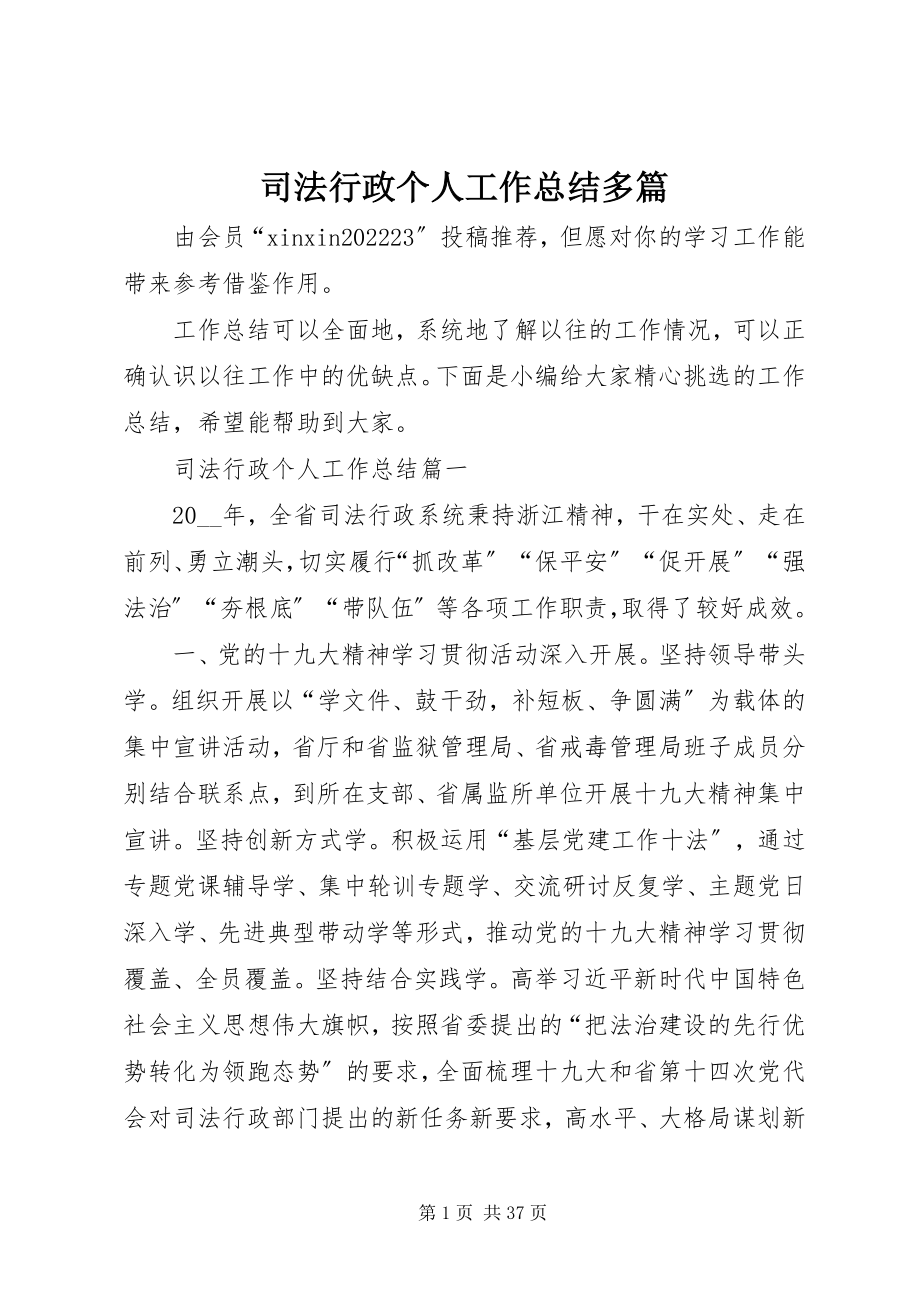 2023年司法行政个人工作总结多篇.docx_第1页