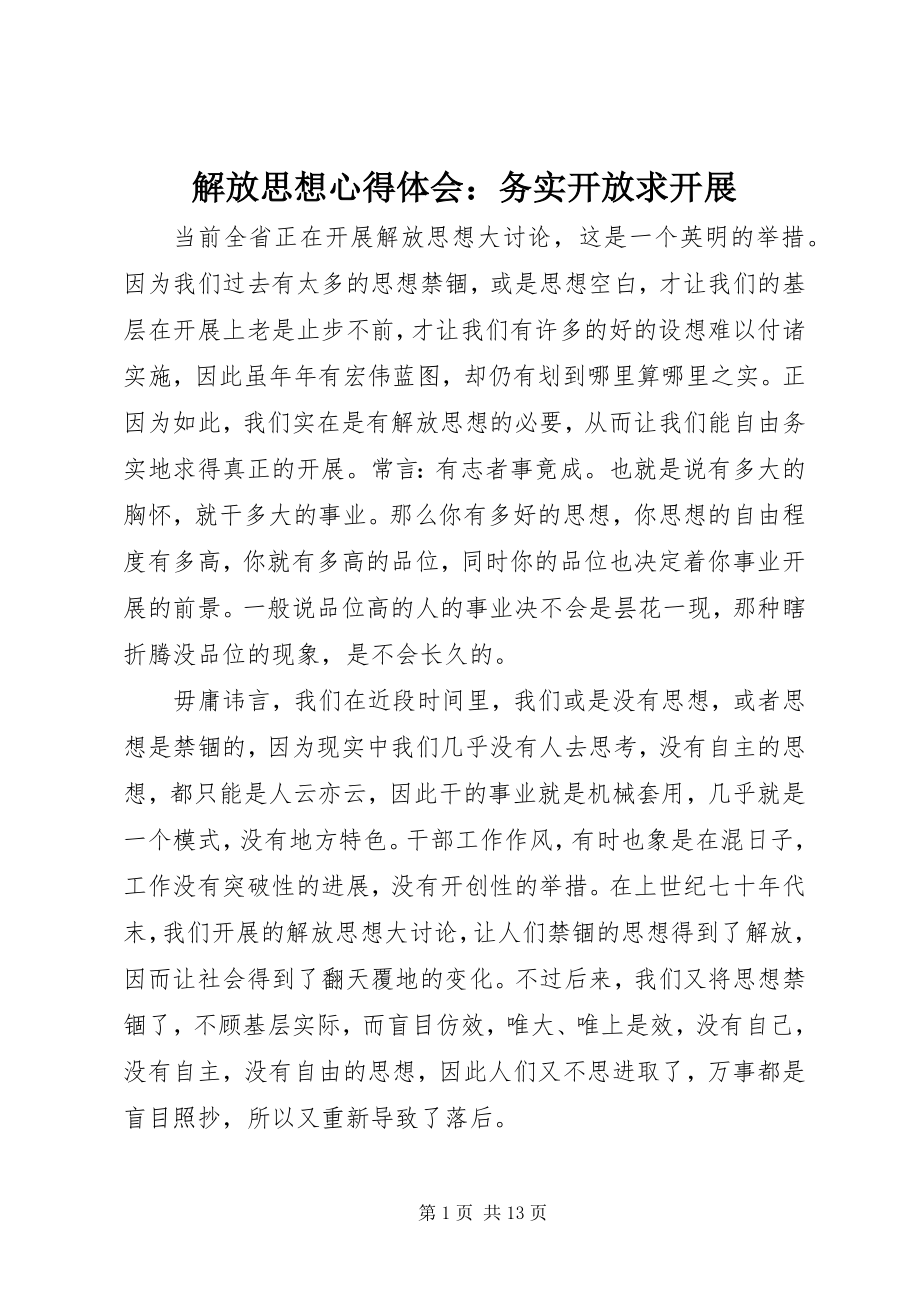 2023年解放思想心得体会务实开放求发展.docx_第1页