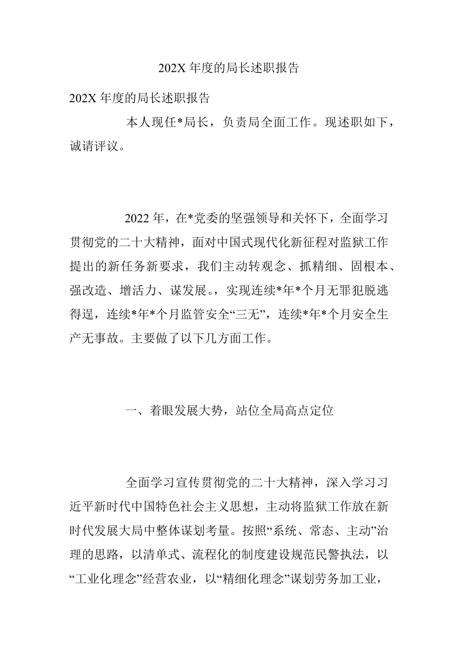 202X年度的局长述职报告.docx_第1页