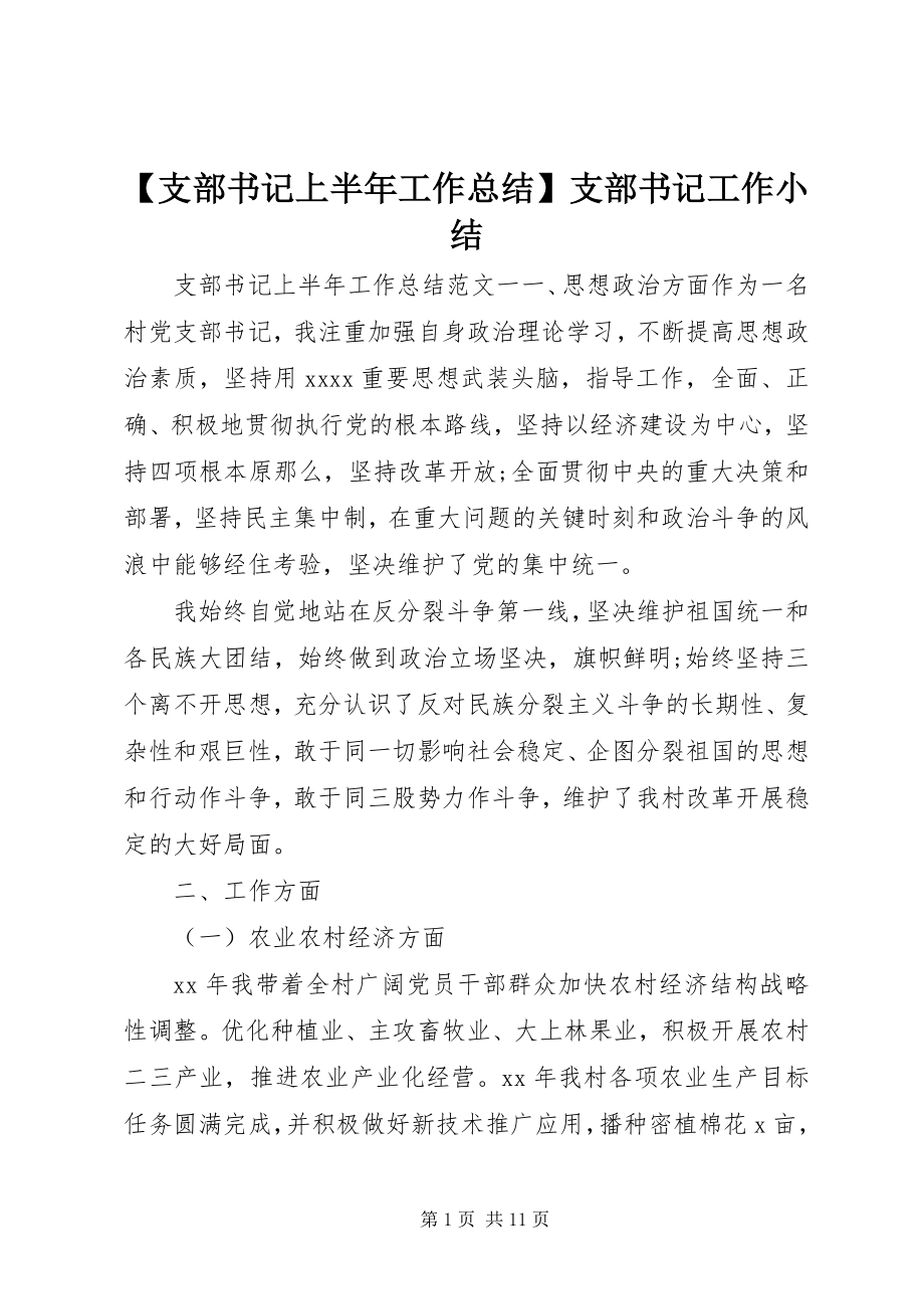 2023年支部书记上半年工作总结支部书记工作小结.docx_第1页