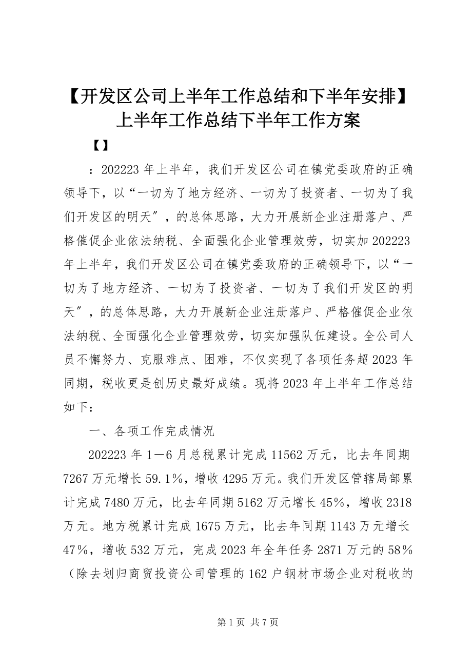 2023年开发区公司上半年工作总结和下半年安排上半年工作总结下半年工作计划新编.docx_第1页