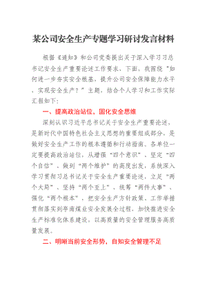 2023年某公司安全生产专题学习研讨发言材料 .docx