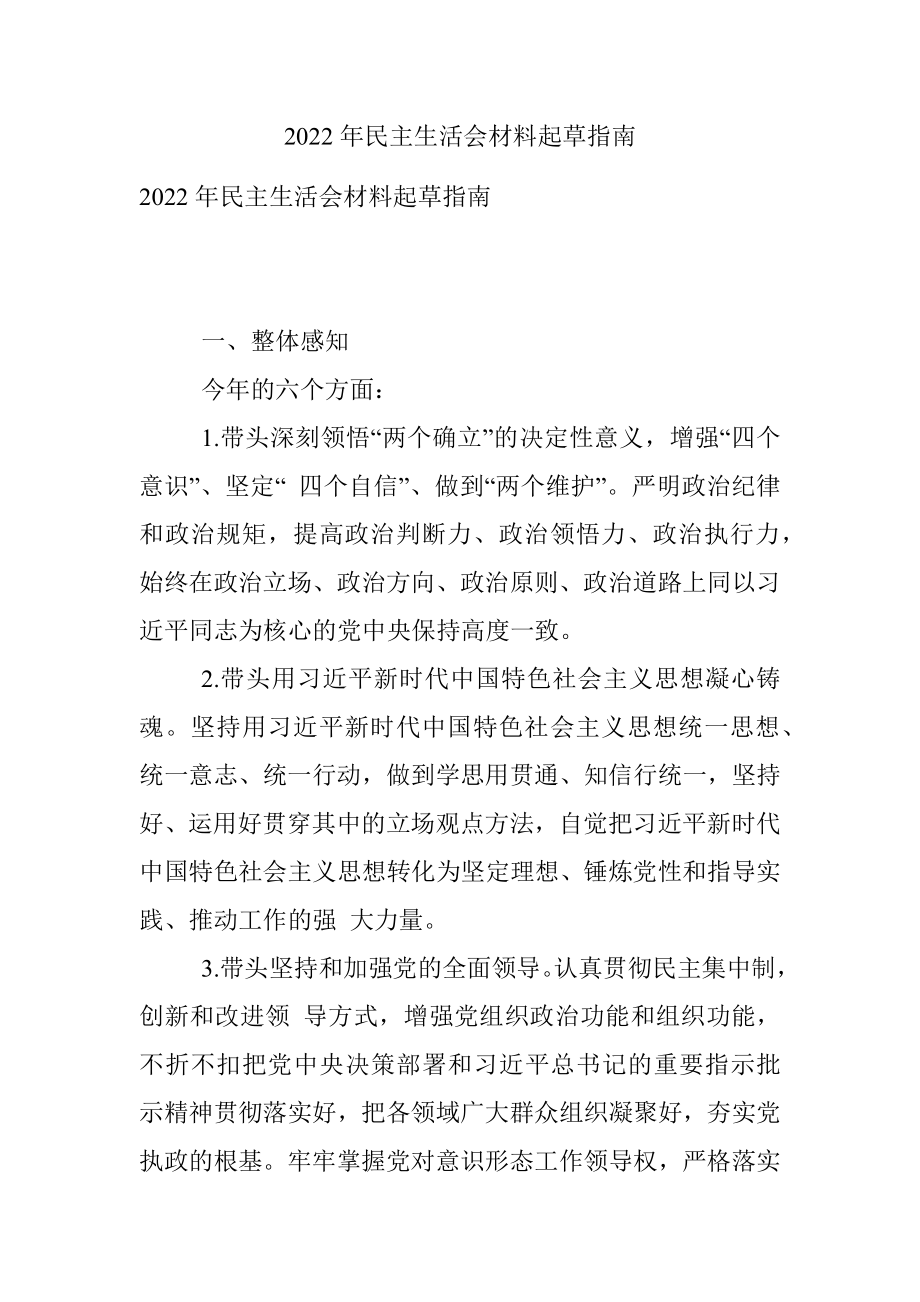 2022年民主生活会材料起草指南.docx_第1页