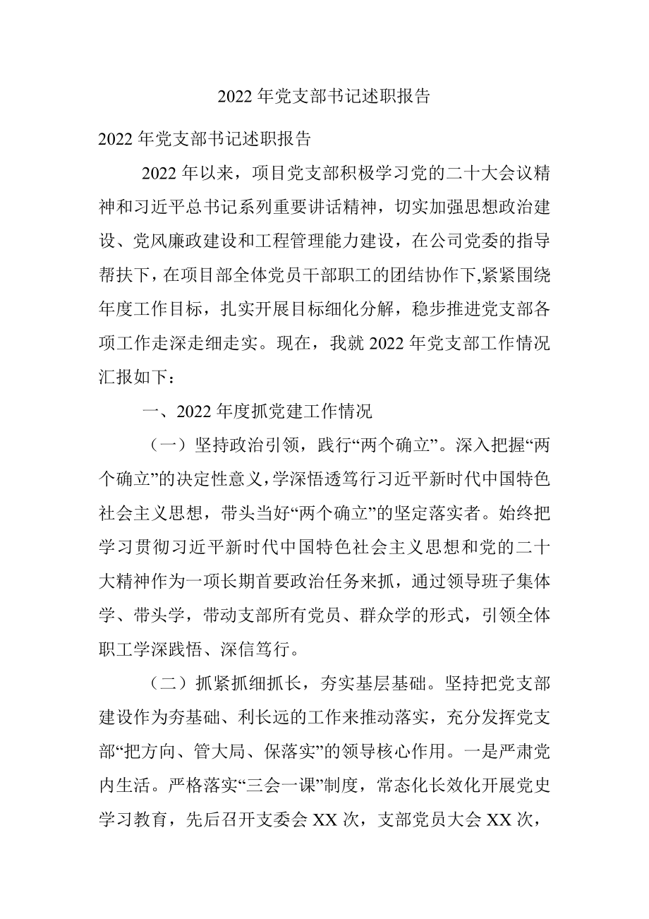 2022年党支部书记述职报告_1.docx_第1页