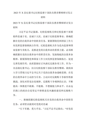 2023年X县纪委书记纪检监察干部队伍教育整顿研讨发言材料.docx