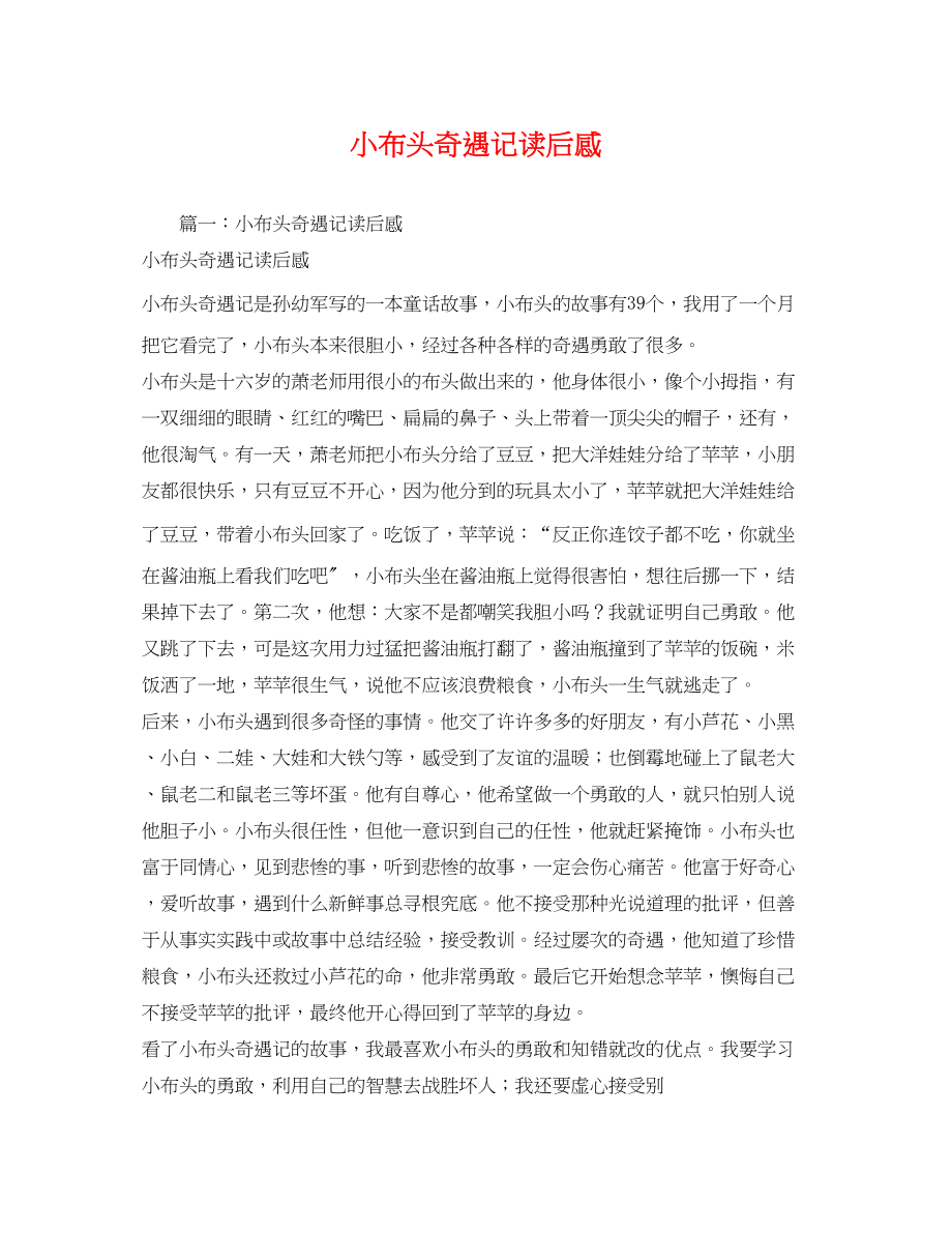 2023年小布头奇遇记读后感.docx_第1页