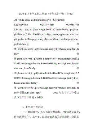 2020年上半年工作总结及下半年工作计划（乡镇）.docx