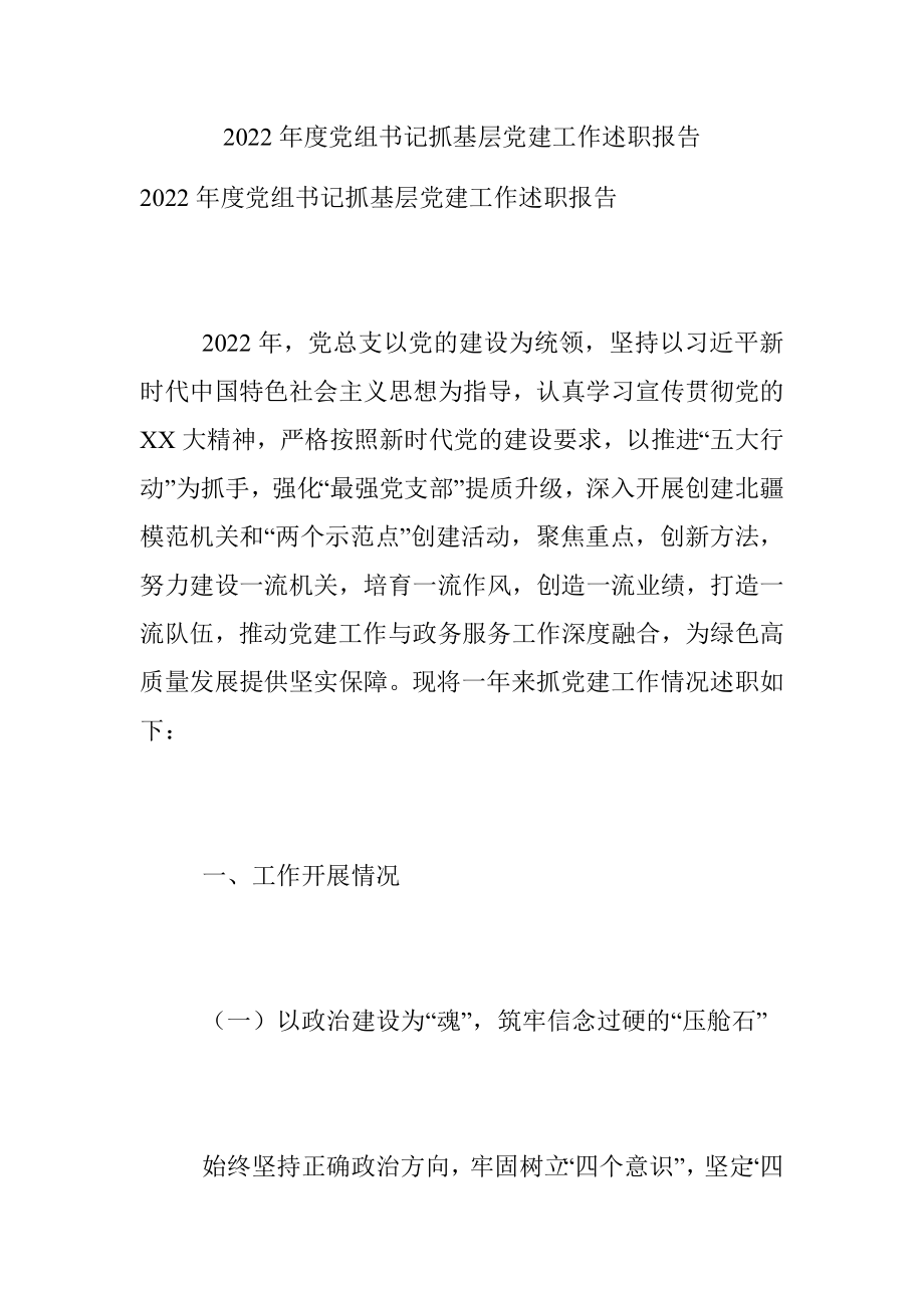 2022年度党组书记抓基层党建工作述职报告.docx_第1页