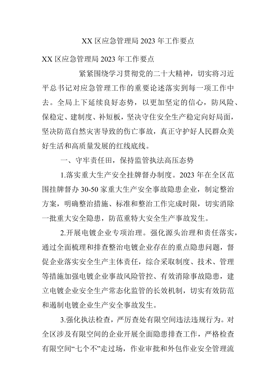 XX区应急管理局2023年工作要点.docx_第1页