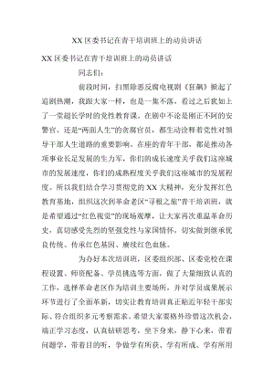 XX区委书记在青干培训班上的动员讲话.docx